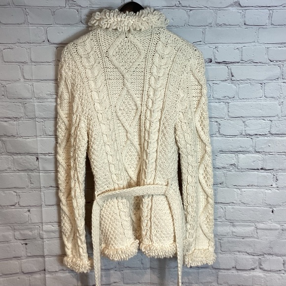 WEST OF THE MOON 100% WOOL LONG CARDIGAN SWEATER COAT WINTER WHITE SZ MED - Picture 2 of 13